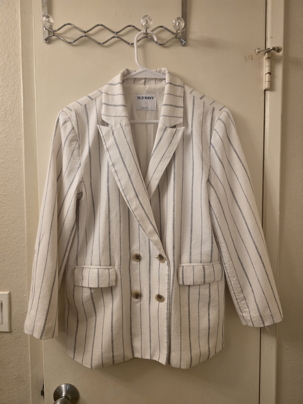 Old Navy Cream Blazer with Navy Pinstripes